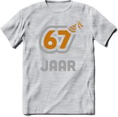 67 Jaar Feest T-Shirt | Goud - Zilver | Grappig Verjaardag Cadeau Shirt | Dames - Heren - Unisex | Tshirt Kleding Kado | - Licht Grijs - Gemaleerd - 3XL