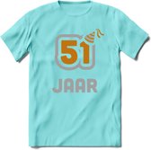 51 Jaar Feest T-Shirt | Goud - Zilver | Grappig Verjaardag Cadeau Shirt | Dames - Heren - Unisex | Tshirt Kleding Kado | - Licht Blauw - L