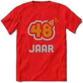 48 Jaar Feest T-Shirt | Goud - Zilver | Grappig Verjaardag Cadeau Shirt | Dames - Heren - Unisex | Tshirt Kleding Kado | - Rood - XXL