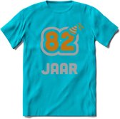 82 Jaar Feest T-Shirt | Goud - Zilver | Grappig Verjaardag Cadeau Shirt | Dames - Heren - Unisex | Tshirt Kleding Kado | - Blauw - M