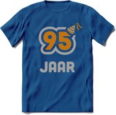 95 Jaar Feest T-Shirt | Goud - Zilver | Grappig Verjaardag Cadeau Shirt | Dames - Heren - Unisex | Tshirt Kleding Kado | - Donker Blauw - M