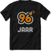 96 Jaar Feest T-Shirt | Goud - Zilver | Grappig Verjaardag Cadeau Shirt | Dames - Heren - Unisex | Tshirt Kleding Kado | - Zwart - L