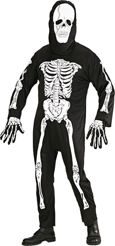 Widmann - Spook & Skelet Kostuum - Mr. Skeleton Rontgen Kostuum Man - Zwart / Wit - Small - Halloween - Verkleedkleding