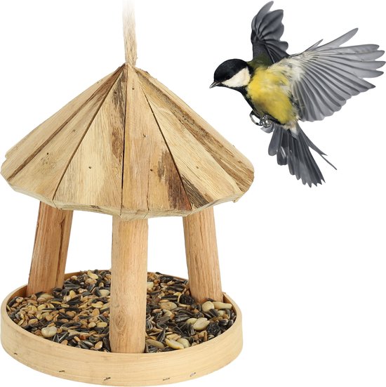Relaxdays mangeoire à oiseaux suspendue - mangeoire en bois petits