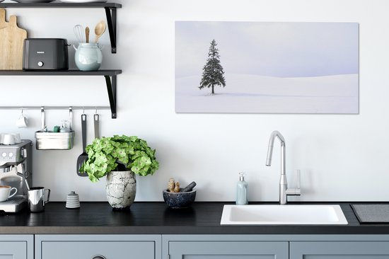 Tableau sur toile Un vide enneigé avec un sapin - 80x40 cm - Décoration murale