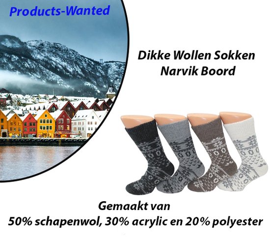 4-Paar Original Noorse Narvik Dikke Wollen Sokken in 4-Kleuren 39-42