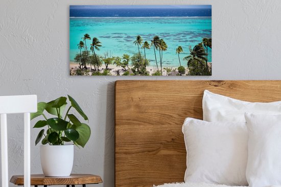 Toile Peinture Palmiers sur la côte de Moorea en Polynésie Française - 40x20 cm - Décoration murale
