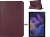 Hoesje Geschikt Voor Samsung Galaxy Tab A8 Hoes 10.5 inch 2021 draaibare hoesje - Bruin + tempered glass screenprotector + stulus pen