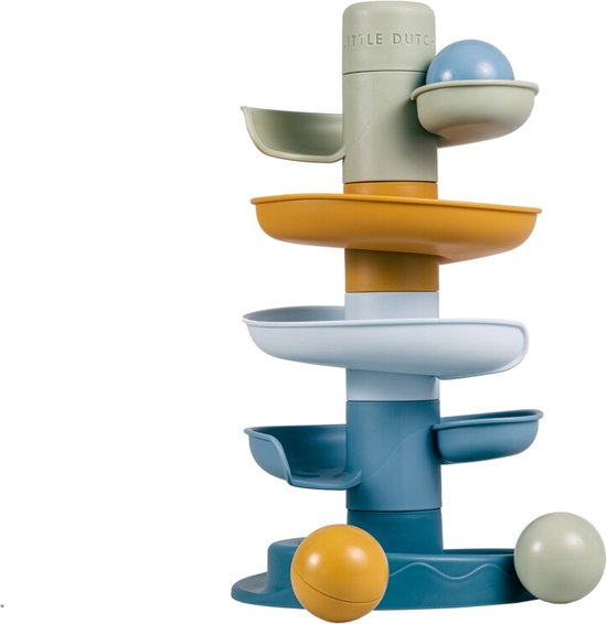 Little Dutch Spiraaltoren Blauw - Knikkerbaan - 5 delen - 3 ballen - Stapeltoren