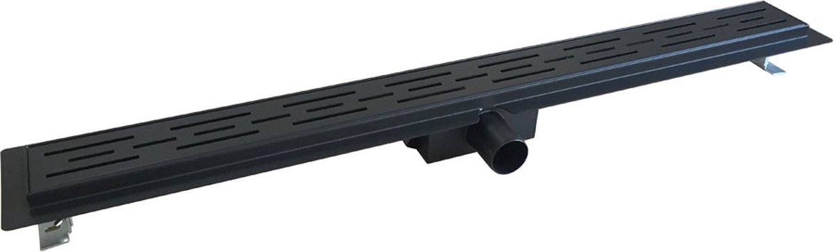 RVS Zwart Douchegoot 90x7cm 40mm Aansluiting Met Flens En Kunststof Sifon En Filter