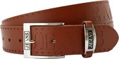 Fana Belts - Jeansriem Leer Cognac - Taillemaat 105 - Broekriem - Jeans opdruk - Jeans gesp - Stoere riem -Heren riem - Casual Riem