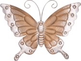 Metalen vlinder lichtbruin/brons 29 x 24 cm tuin decoratie - Tuindecoratie vlinders - Dierenbeelden hangdecoraties