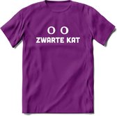 Zwarte Kat - Katten T-Shirt Kleding Cadeau | Dames - Heren - Unisex | Dieren shirt | Grappig Verjaardag kado | Tshirt Met Print | - Paars - S