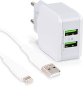 USB Oplaadstekker (2 poorten) met iPhone Kabel 2 Meter - Adapter Telefoon Lader Snellader - Oplader Geschikt voor Apple iPhone 12 & 13 - iPad - Samsung - Telefoon Tablet - Oplader