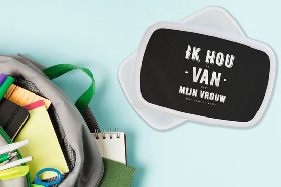 Broodtrommel Wit - Lunchbox - Brooddoos - Spreuken - 'Ik hou van mijn vrouw' - Quotes - Zwart - 18x12x6 cm - Volwassenen