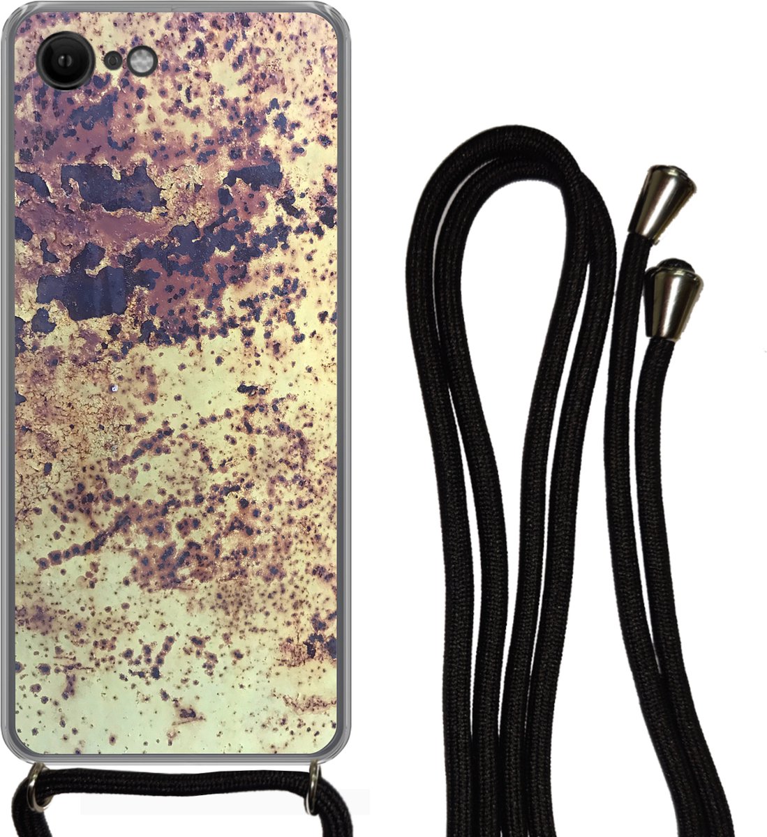Telefoonkoord - Telefoonketting - Telefoonhoesje Geschikt voor iPhone SE 2020 - Vintage - Roest print - Platen - Siliconen - Crossbody - Telefoonhoesje met koord Telefoonhoesje