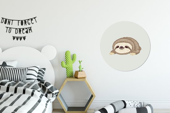 WallCircle - Wandcirkel - Muurcirkel - Kinderillustratie van een slapende luiaard - Aluminium - Dibond - ⌀ 60 cm - Binnen en Buiten