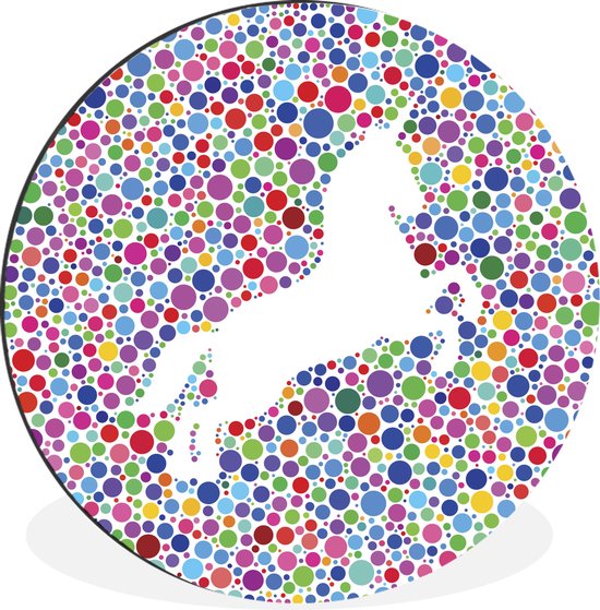 Une illustration d'une licorne blanche sur fond coloré Cercle mural aluminium ⌀ 30 cm - impression photo sur cercle mural / cercle vivant / cercle de jardin (décoration murale)