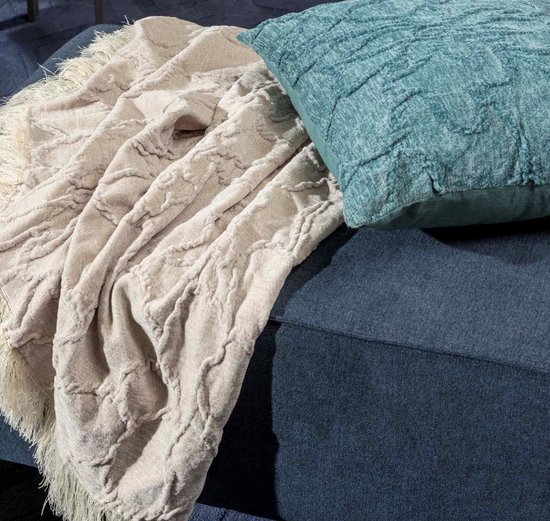 Dutch Decor - FLORINE - Plaid 140x180 cm - met ingeweven patroon - effen kleur met franjes - Pumice Stone - beige
