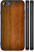Leuk Case Super als Vaderdag Cadeaus Geschikt voor iPhone 7/8/SE 2020/2022 Smartphone Hoesje met Zwarte rand Donker Hout