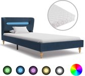 Decoways - Bed met LED en matras stof blauw 90x200 cm