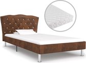 Decoways - Bed met matras stof bruin 90x200 cm