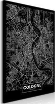 Schilderij - Dark Map of Cologne (1 Part) Vertical.