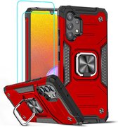Samsung Galaxy A32 4G Hoesje Heavy Duty Armor Hoesje Rood - Galaxy A32 4G Case Kickstand Ring cover met Magnetisch Auto Mount- Samsung A32 4G screenprotector 2 pack