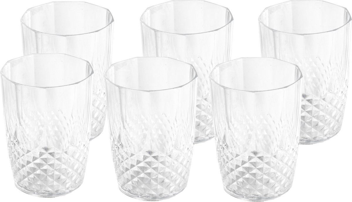 Drinkglazen - 24x stuks - kunststof - kristaleffect - 400 ml - luxe uitstraling