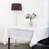 Raved Tafelzeil - Transparant - Kanten Rozen Design  140 cm x  300 cm - Wit - Afwasbaar