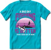 A Bad Day Fishing - Vissen T-Shirt | Roze | Grappig Verjaardag Vis Hobby Cadeau Shirt | Dames - Heren - Unisex | Tshirt Hengelsport Kleding Kado - Blauw - M