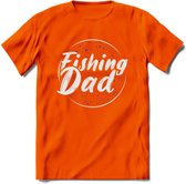 Fishing Dad - Vissen T-Shirt | Paars | Grappig Verjaardag Vis Hobby Cadeau Shirt | Dames - Heren - Unisex | Tshirt Hengelsport Kleding Kado - Oranje - XXL