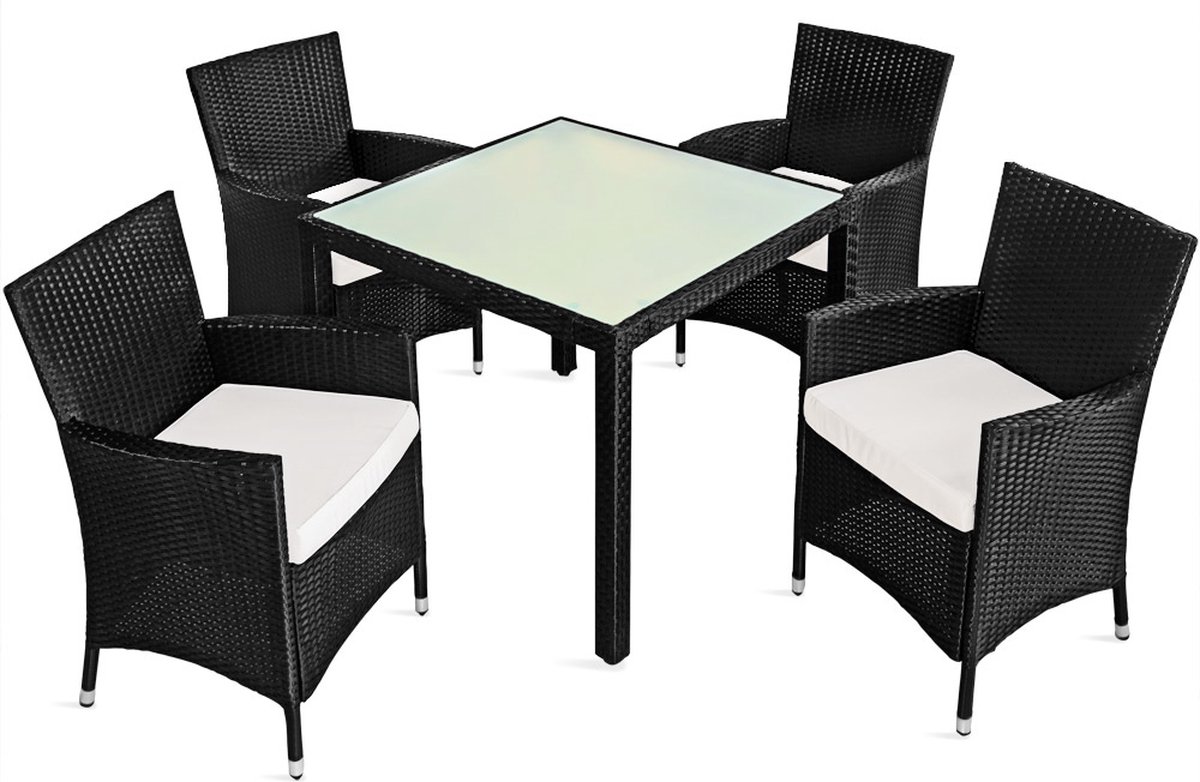 Deuba Polyrattan Tuinset Bali – 9 delig Stapelbaar 90x90x75 – Zwart
