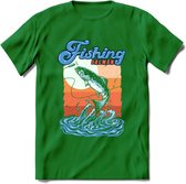 Fishing - Vissen T-Shirt | Grappig Verjaardag Vis Hobby Cadeau Shirt | Dames - Heren - Unisex | Tshirt Hengelsport Kleding Kado - Donker Groen - 3XL