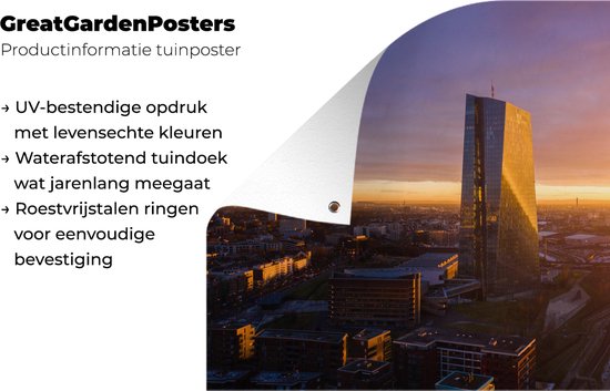 Décoration de jardin Vue aérienne du coucher du soleil à la Banque centrale européenne à Francfort, Allemagne - 60x40 cm - Affiche de jardin - Toile de jardin - Affiche d'extérieur