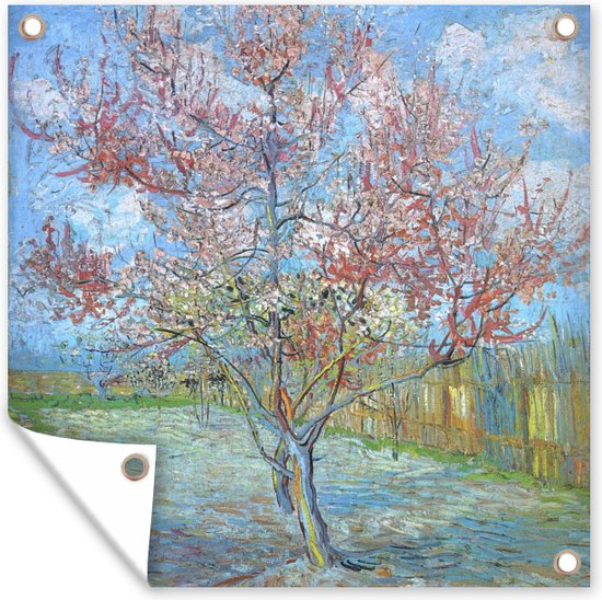 Tuinposters De roze perzikboom - Schilderij van Vincent van Gogh - 50x50 cm - Tuindoek - Buitenposter