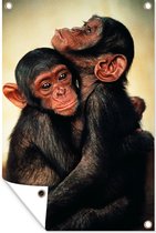Tuinposters buiten Knuffelende chimpansee apen - 60x90 cm - Tuindoek - Buitenposter