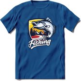 Fishing - Vissen T-Shirt | Grappig Verjaardag Vis Hobby Cadeau Shirt | Dames - Heren - Unisex | Tshirt Hengelsport Kleding Kado - Donker Blauw - S