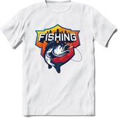 Fishing - Vissen T-Shirt | Grappig Verjaardag Vis Hobby Cadeau Shirt | Dames - Heren - Unisex | Tshirt Hengelsport Kleding Kado - Wit - M