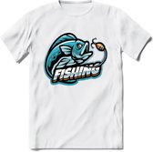 Fishing - Vissen T-Shirt | Grappig Verjaardag Vis Hobby Cadeau Shirt | Dames - Heren - Unisex | Tshirt Hengelsport Kleding Kado - Wit - M