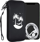 kwmobile hoesje voor smartphones XL - 6,7/6,8" - hoes van Neopreen - tropical island design - wit / zwart - binnenmaat 17,2 x 8,4 cm