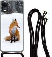 Hoesje met koord Geschikt voor iPhone XR - Vos - Sneeuw - Winter - Siliconen - Crossbody - Backcover met Koord - Telefoonhoesje met koord - Hoesje met touw