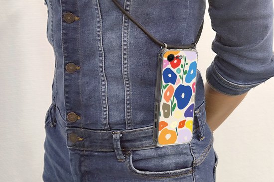 Coque avec cordon iPhone SE 2020 - Bloem - Abstrait - Feuilles - Siliconen - Bandoulière - Coque arrière avec cordon - Coque pour téléphone avec cordon - Coque avec corde