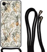 Telefoonkoord - Telefoonketting - Hoesje met koord Geschikt voor iPhone SE 2020 - Bloem - Ananas - Tropisch - Siliconen - Crossbody - Telefoonhoesje met koord