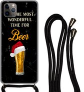 Hoesje met koord Geschikt voor iPhone 11 Pro - It's the most wonderful time for beer - Kerst - Quotes - Bier - Spreuken - Siliconen - Crossbody - Backcover met Koord - Telefoonhoesje met koord - Hoesje met touw