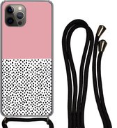 Coque avec cordon iPhone 12 Pro - Pois - Zwart - Rose - Siliconen - Bandoulière - Coque arrière avec cordon - Coque pour téléphone avec cordon - Coque avec corde