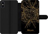 Bookcase Geschikt voor iPhone XS telefoonhoesje - Milaan - Kaart - Goud - Met vakjes - Wallet case met magneetsluiting
