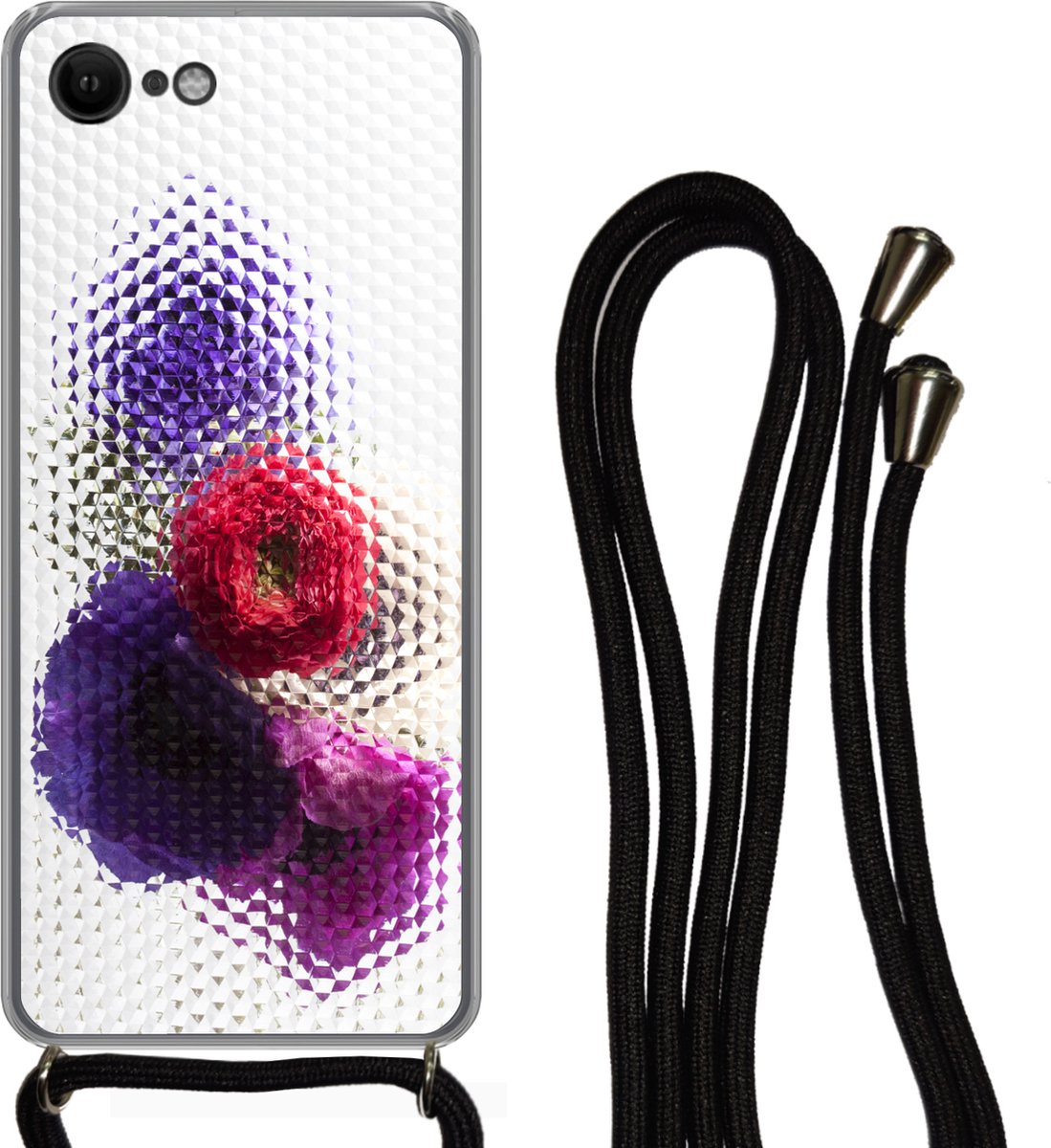 Telefoonhoesje Geschikt voor iPhone 8 - Klaproos - Bloemen - Glas - Siliconen - Crossbody - Backcover met Koord - Telefoonhoesje met koord - Hoesje met touw Telefoonhoesje