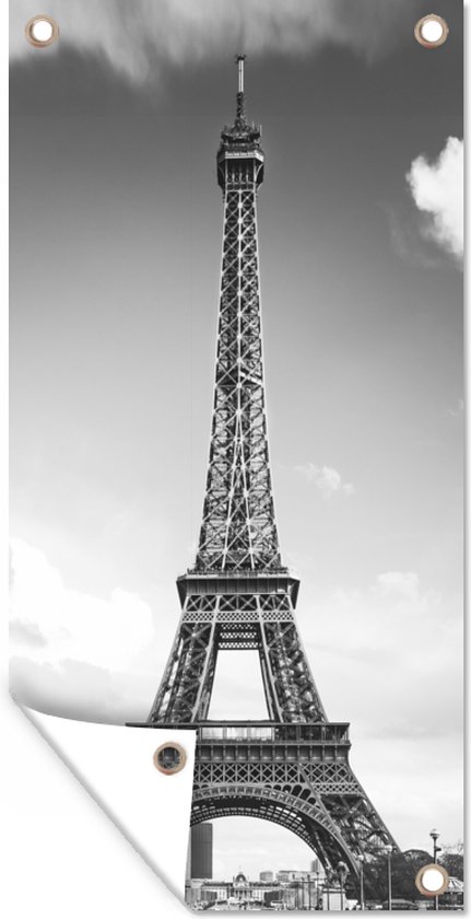 Tuinposter De Eiffeltoren tussen de wolken - 30x60 cm - Tuindoek - Buitenposter