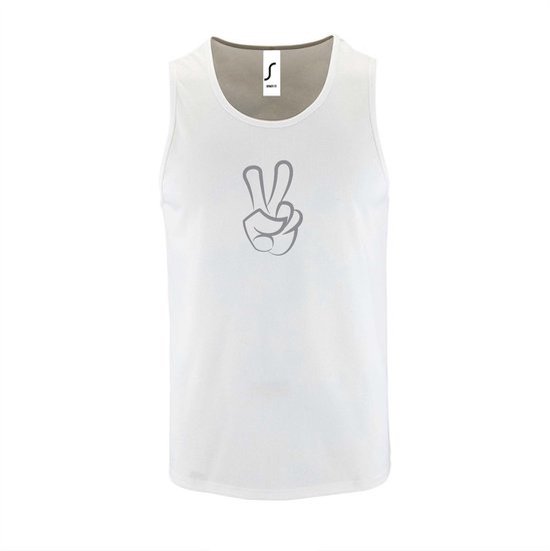 Witte Tanktop sportshirt met "Peace / Vrede teken" Print Zilver Size S